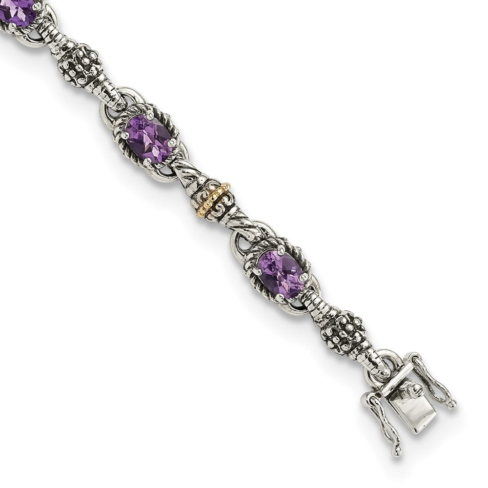 FJC Finejewelers Sterling Silver with 14kt Accent Antiqued with Amethyst Bracelet 7.25 Inches x 8 mm