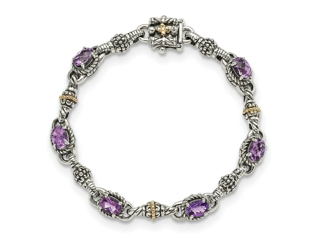 FJC Finejewelers Sterling Silver with 14kt Accent Antiqued with Amethyst Bracelet 7.25 Inches x 8 mm