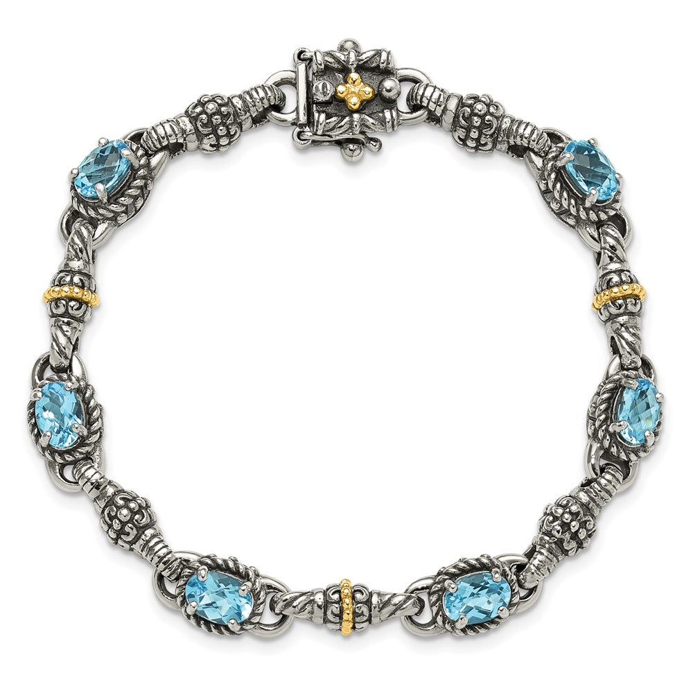 FJC Finejewelers Sterling Silver with 14kt Accent Antiqued with Swiss Blue Topaz Bracelet 7.25 Inches x 10 mm