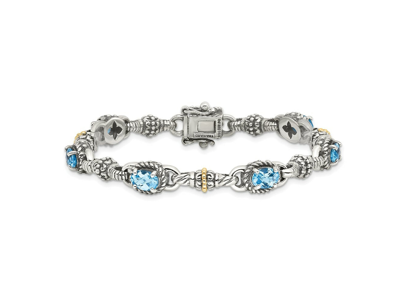 FJC Finejewelers Sterling Silver with 14kt Accent Antiqued with Swiss Blue Topaz Bracelet 7.25 Inches x 10 mm