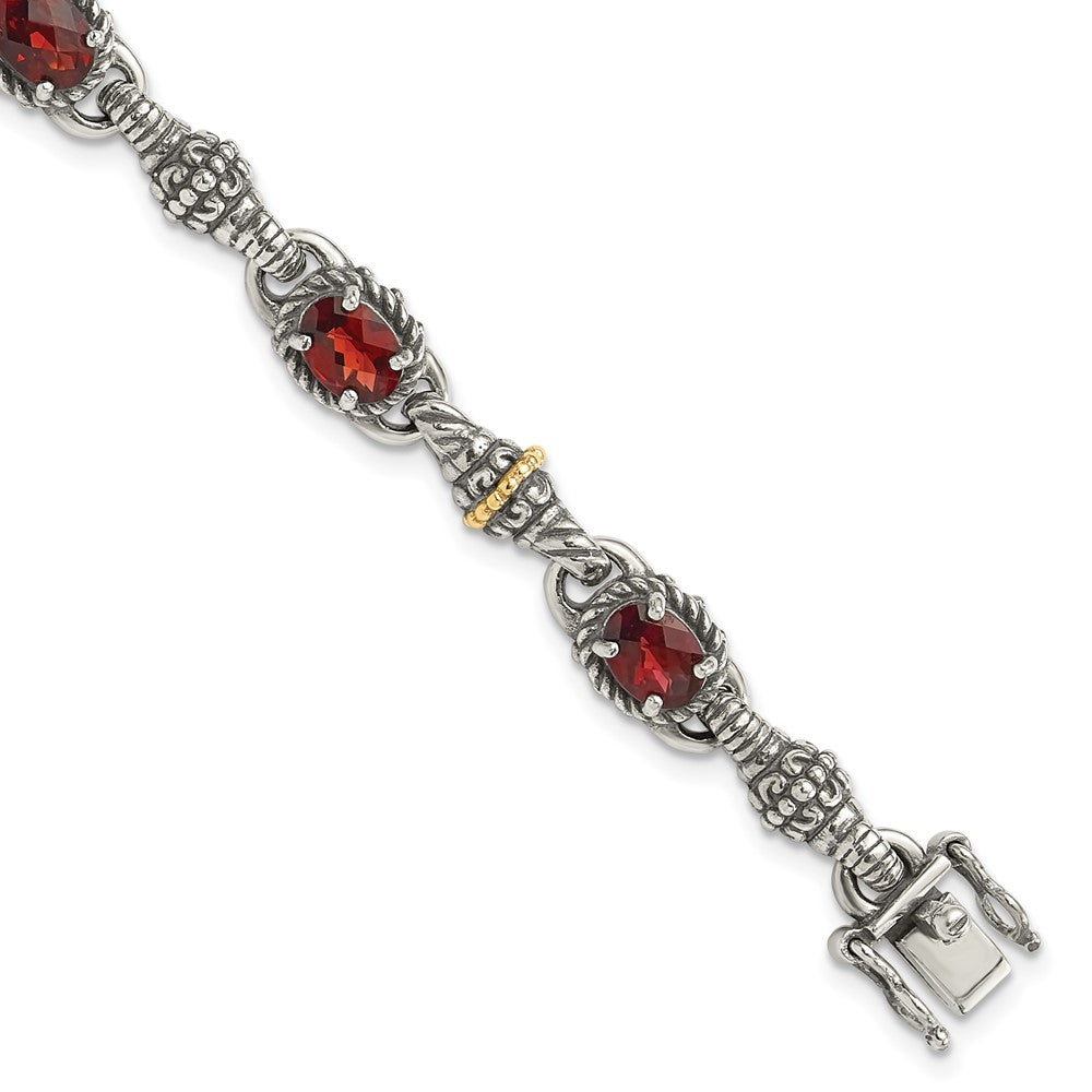 FJC Finejewelers Sterling Silver with 14kt Accent Antiqued with Oval Garnet Bracelet 7.25 Inches