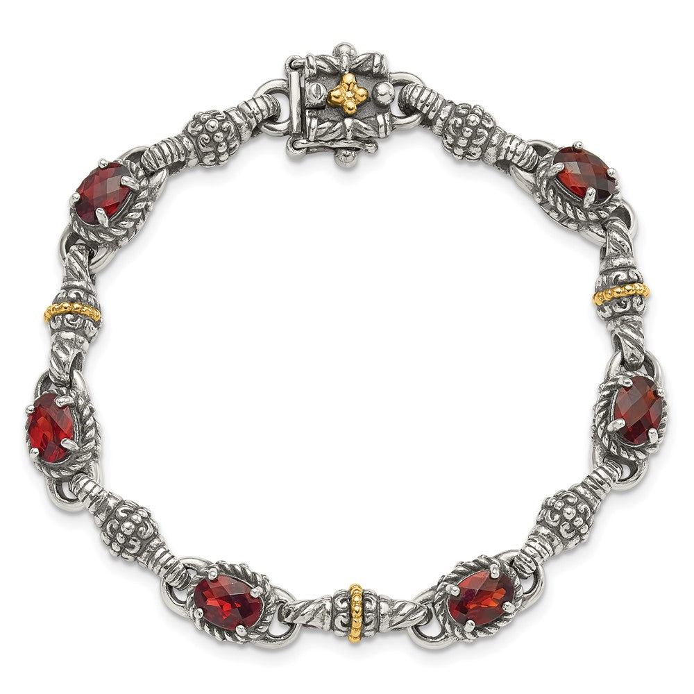 FJC Finejewelers Sterling Silver with 14kt Accent Antiqued with Oval Garnet Bracelet 7.25 Inches