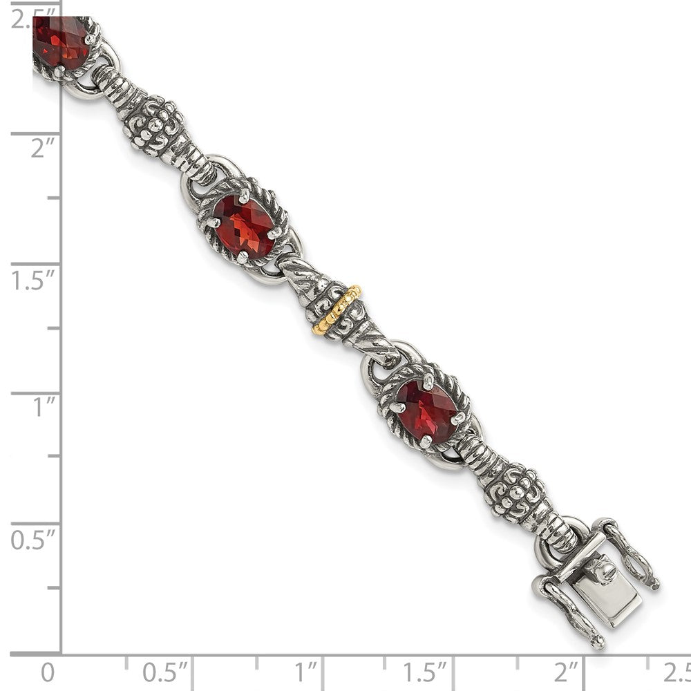 FJC Finejewelers Sterling Silver with 14kt Accent Antiqued with Oval Garnet Bracelet 7.25 Inches