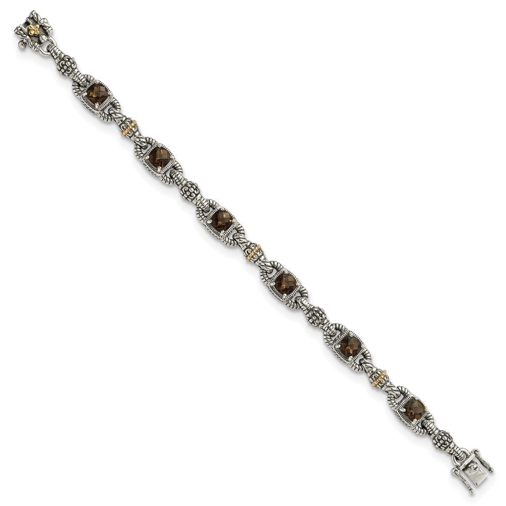 FJC Finejewelers Sterling Silver with 14kt Accent Antiqued with Smoky Quartz Bracelet 7.25 Inches