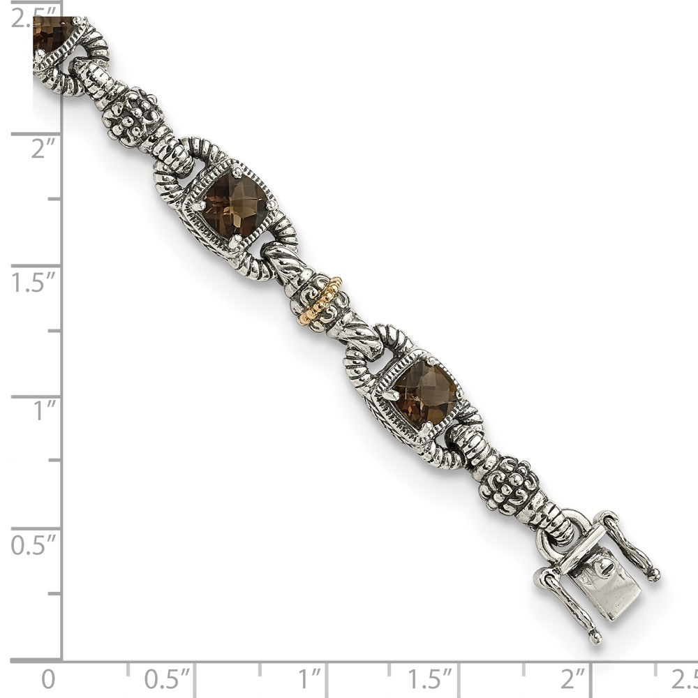 FJC Finejewelers Sterling Silver with 14kt Accent Antiqued with Smoky Quartz Bracelet 7.25 Inches