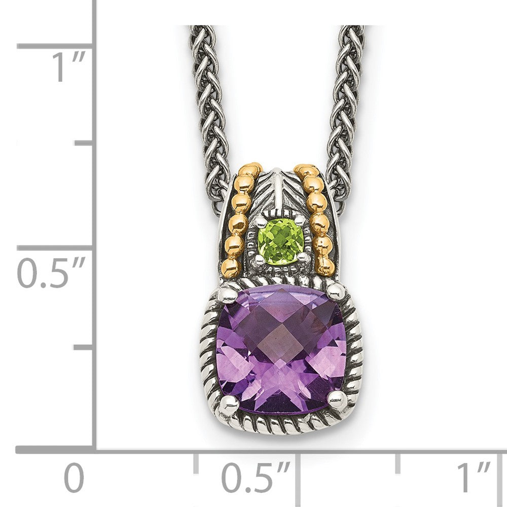 FJC Finejewelers Sterling Silver with 14kt Accent Spiga Antiqued Amethyst and Peridot Necklace 18 Inches