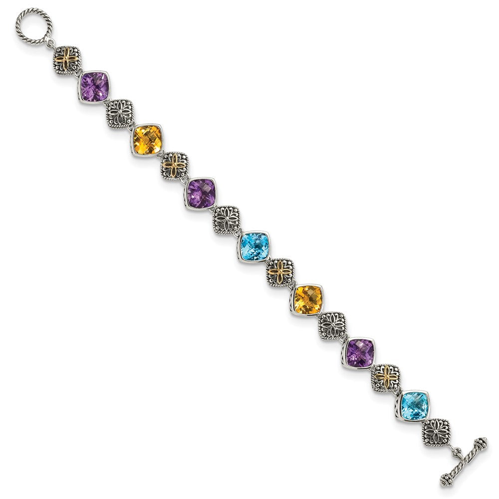 FJC Finejewelers Sterling Silver with 14kt Accent Antiqued Multi Color Bracelet 8.25 Inches x 10 mm