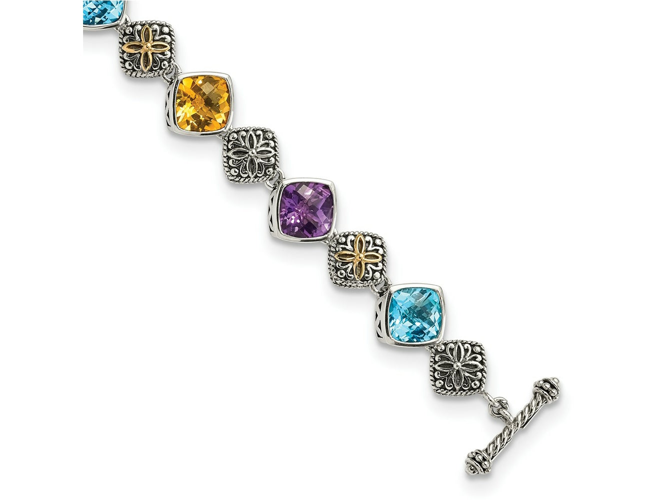 FJC Finejewelers Sterling Silver with 14kt Accent Antiqued Multi Color Bracelet 8.25 Inches x 10 mm