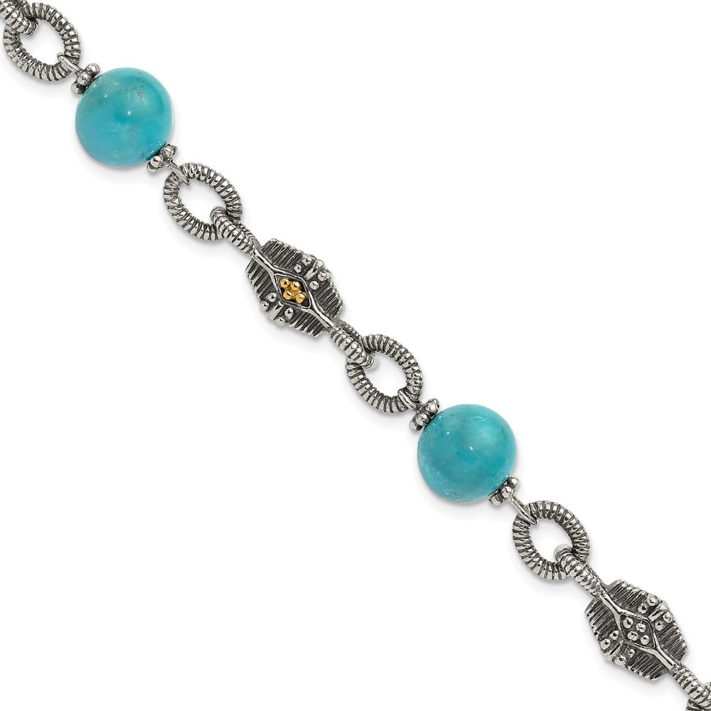 FJC Finejewelers Sterling Silver with 14kt Accent Antiqued with Reconstructed Turquoise Bracelet 7.25 Inches