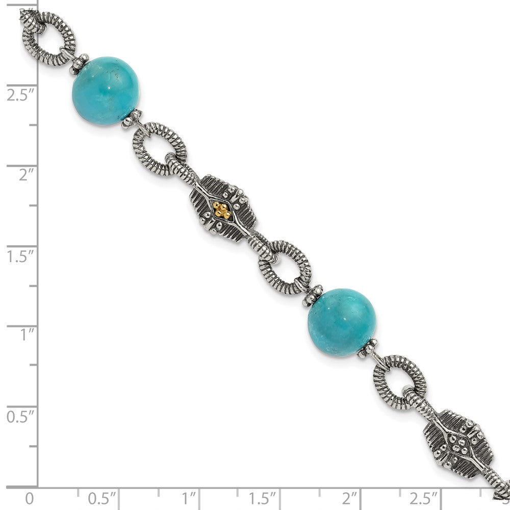 FJC Finejewelers Sterling Silver with 14kt Accent Antiqued with Reconstructed Turquoise Bracelet 7.25 Inches