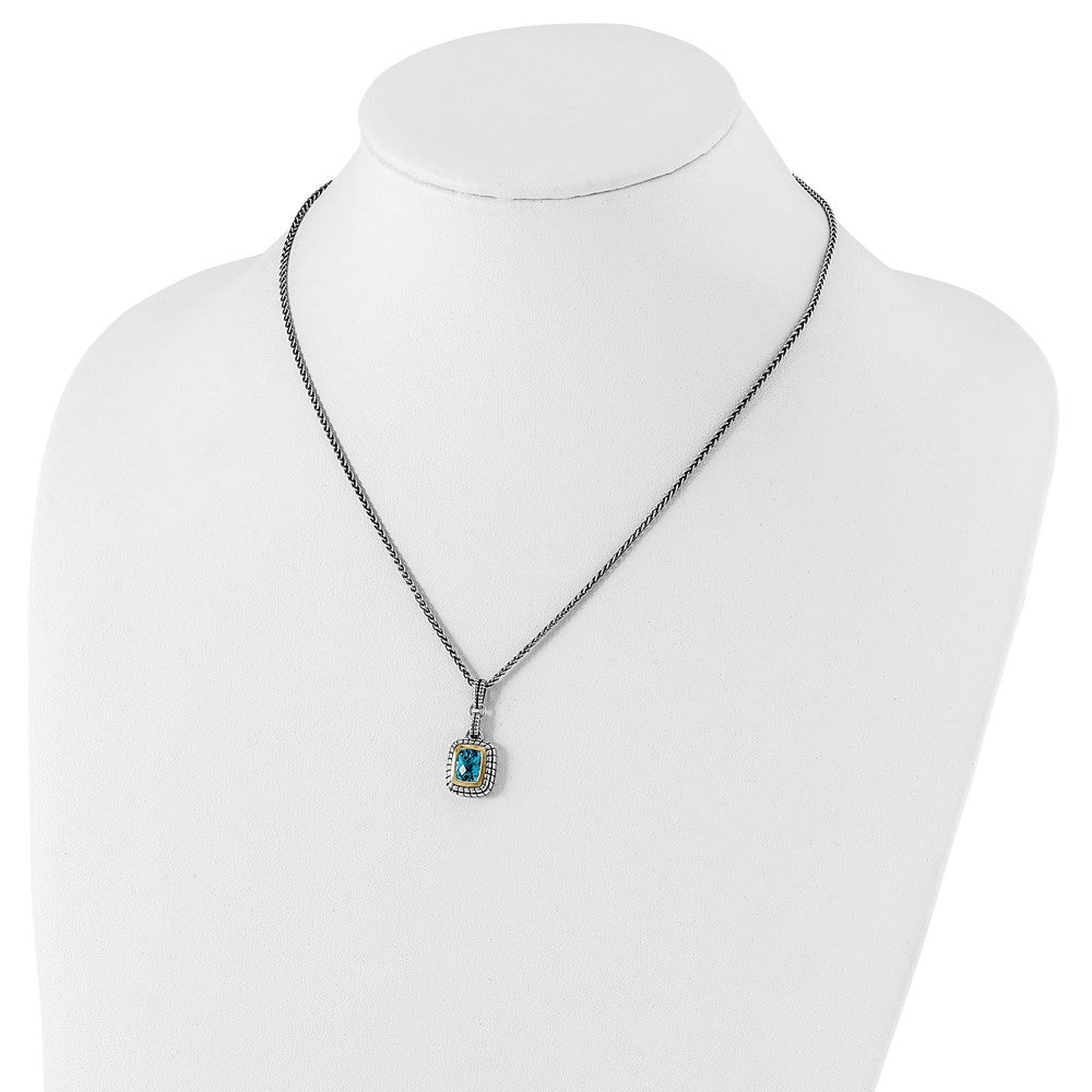FJC Finejewelers Sterling Silver with 14kt Accent Antiqued with Swiss Blue Topaz Pendant Necklace 12 mm