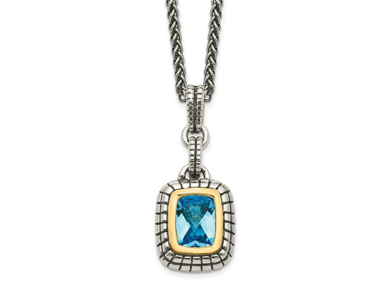 FJC Finejewelers Sterling Silver with 14kt Accent Antiqued with Swiss Blue Topaz Pendant Necklace 12 mm