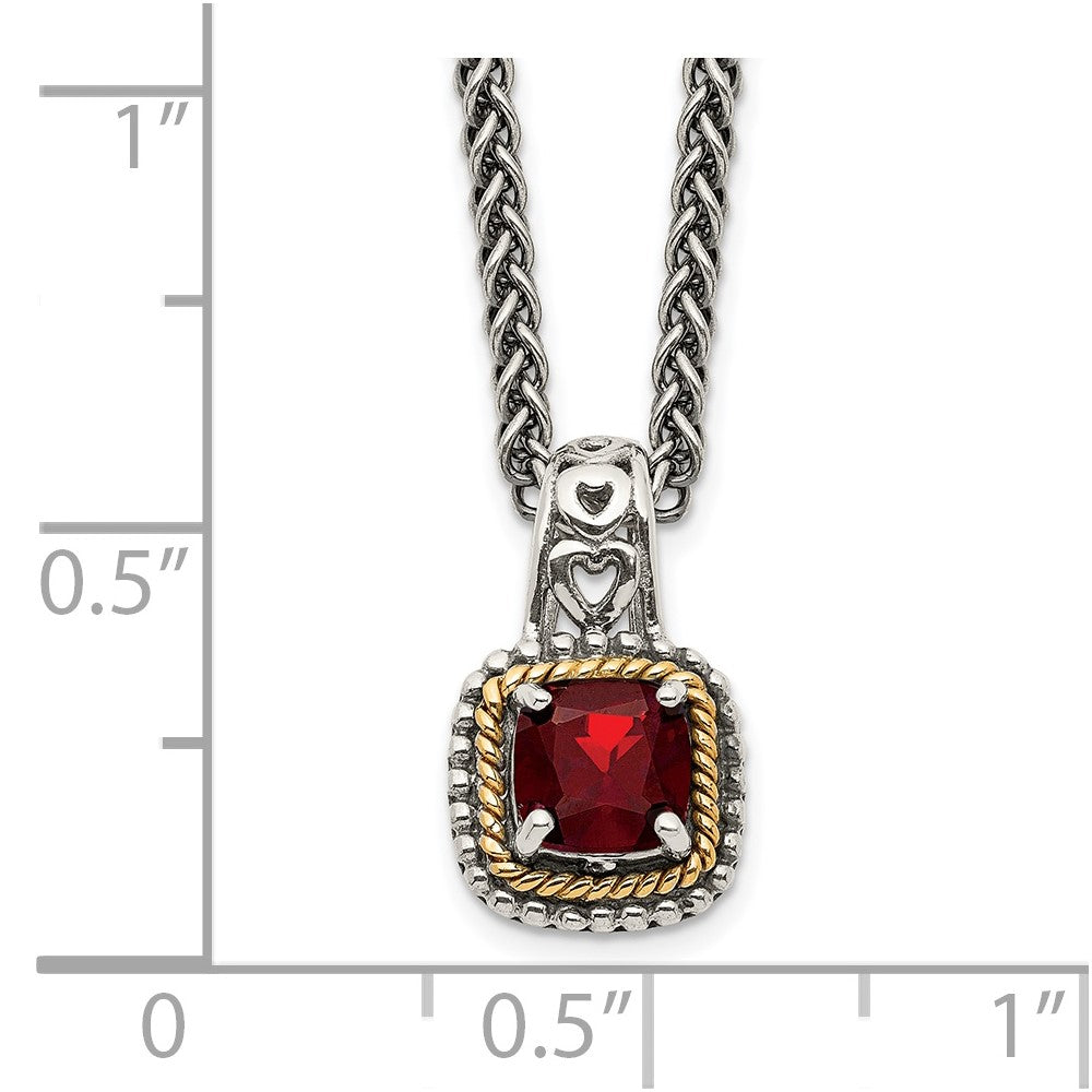 FJC Finejewelers Sterling Silver with 14kt Accent Antiqued with Garnet Pendant Necklace 8 mm