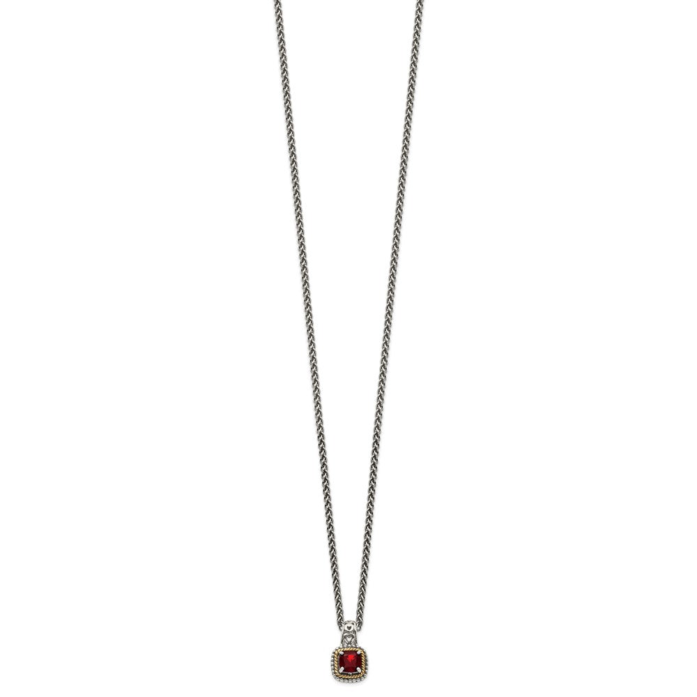 FJC Finejewelers Sterling Silver with 14kt Accent Antiqued with Garnet Pendant Necklace 8 mm