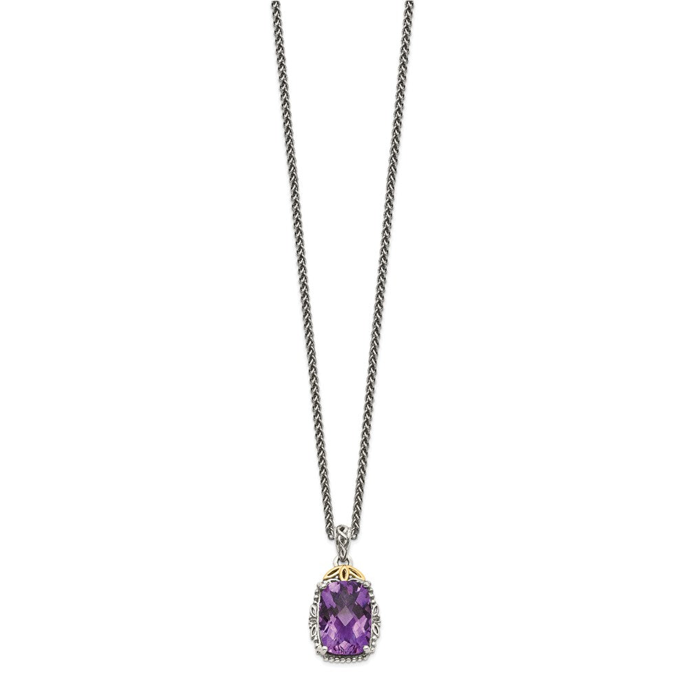 FJC Finejewelers Sterling Silver with 14kt Accent Antiqued Amethyst Pendant Necklace 18 Inches x 13 mm