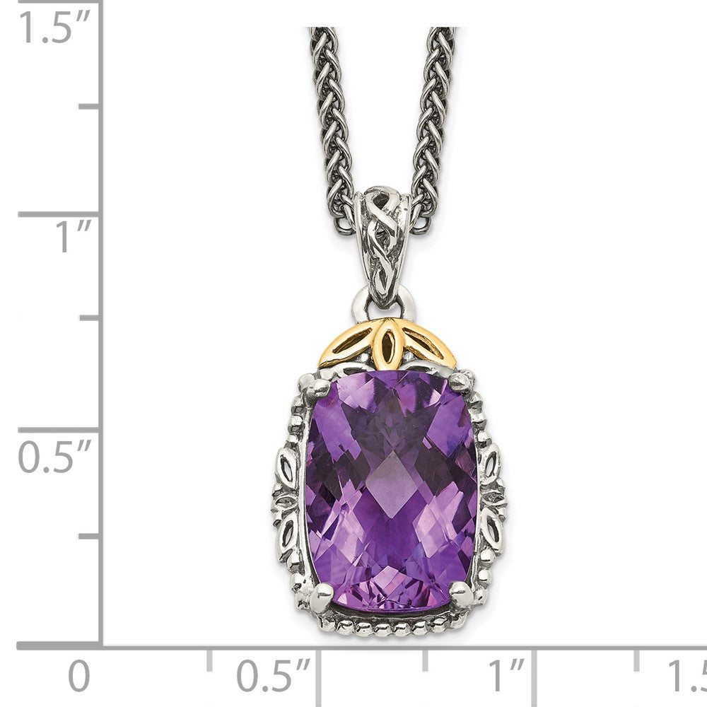 FJC Finejewelers Sterling Silver with 14kt Accent Antiqued Amethyst Pendant Necklace 18 Inches x 13 mm