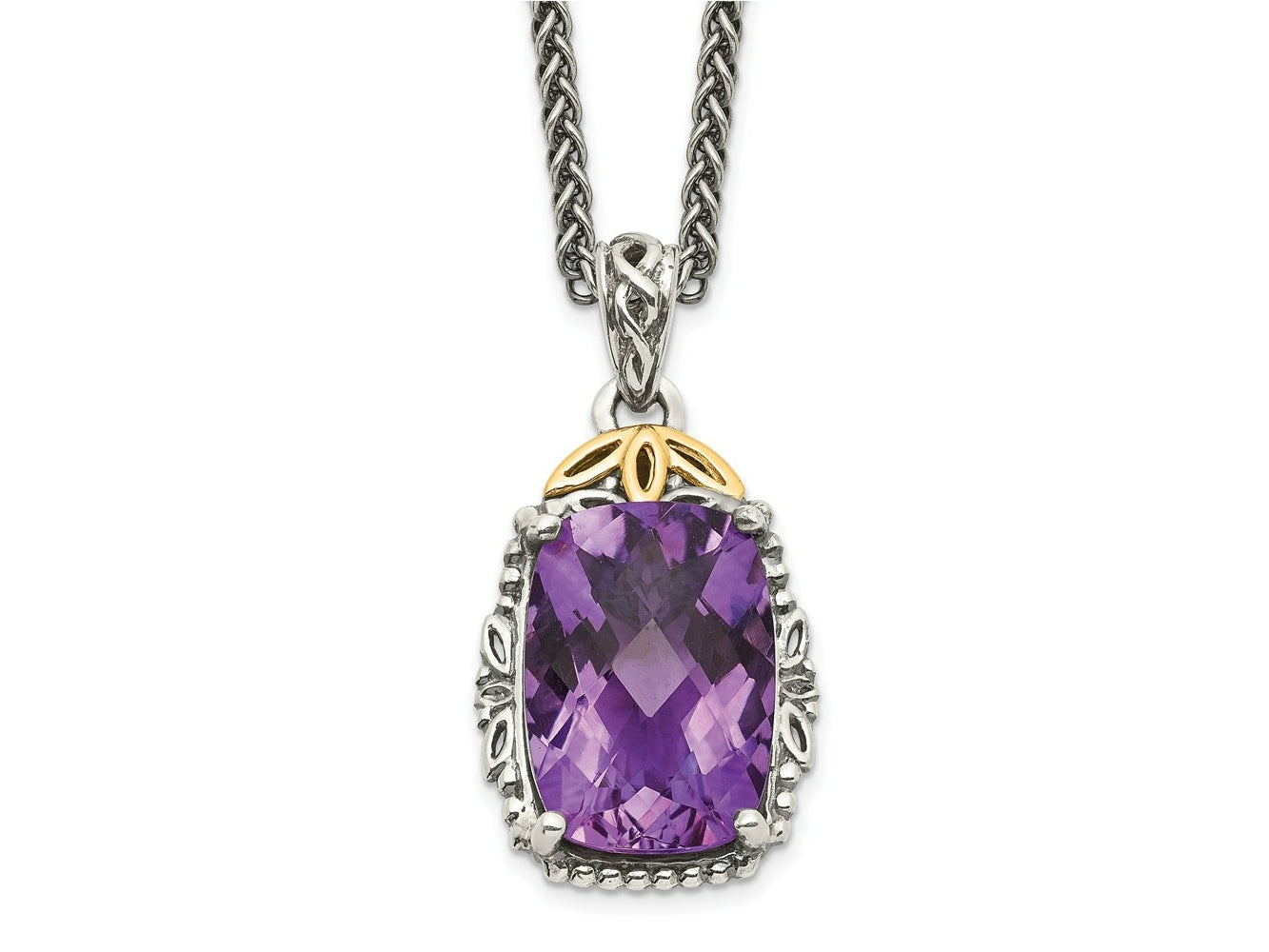 FJC Finejewelers Sterling Silver with 14kt Accent Antiqued Amethyst Pendant Necklace 18 Inches x 13 mm