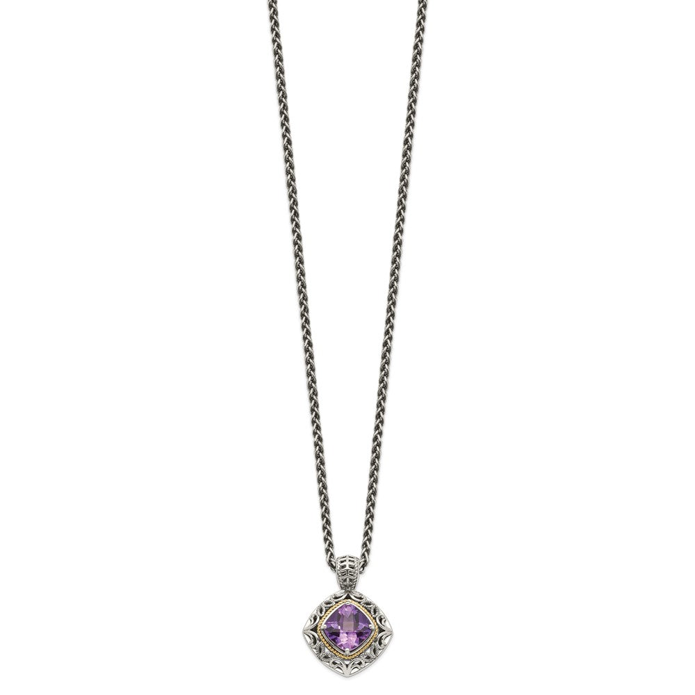 FJC Finejewelers Sterling Silver with 14kt Accent Spiga Antiqued with Amethyst Necklace 18 Inches x 22 mm