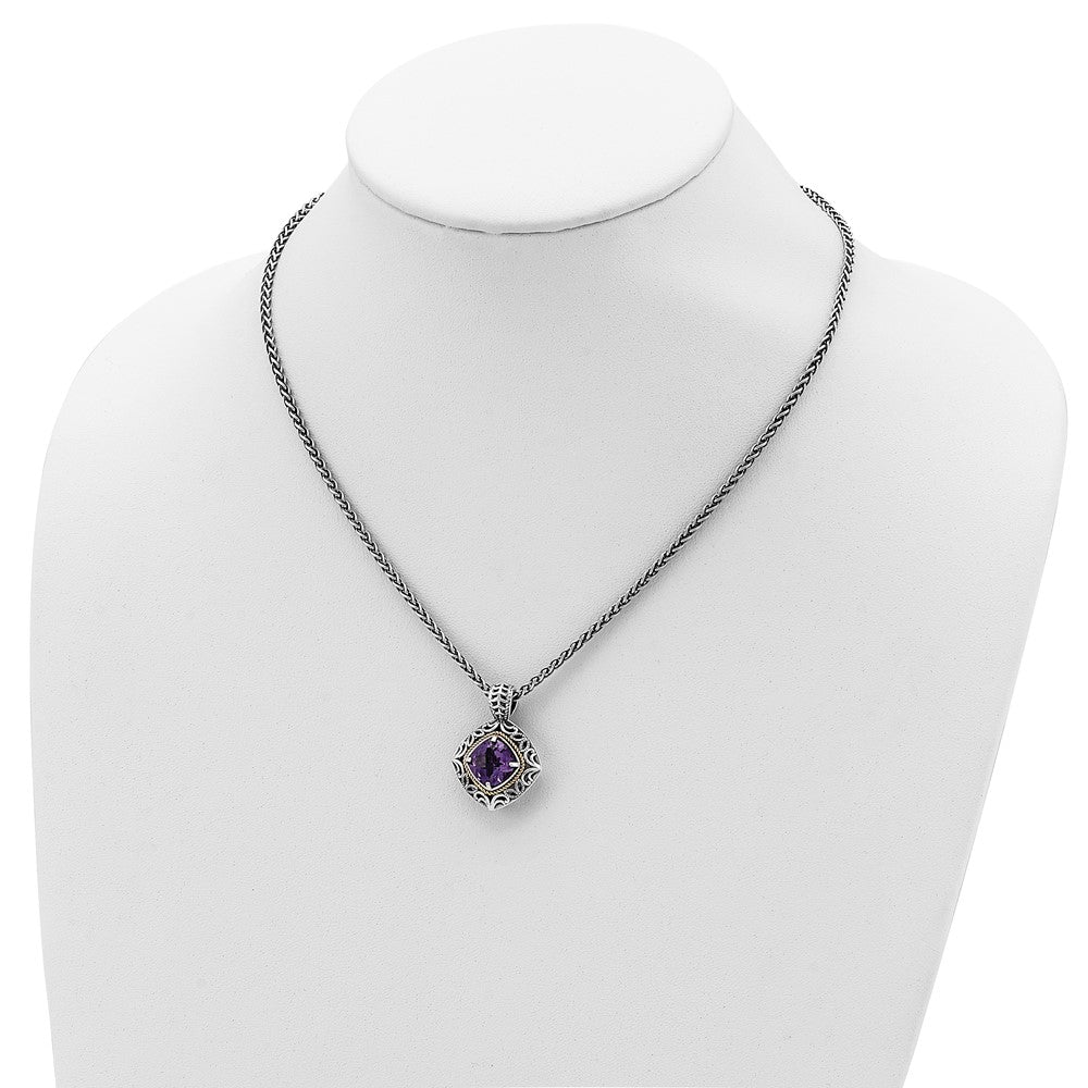 FJC Finejewelers Sterling Silver with 14kt Accent Spiga Antiqued with Amethyst Necklace 18 Inches x 22 mm