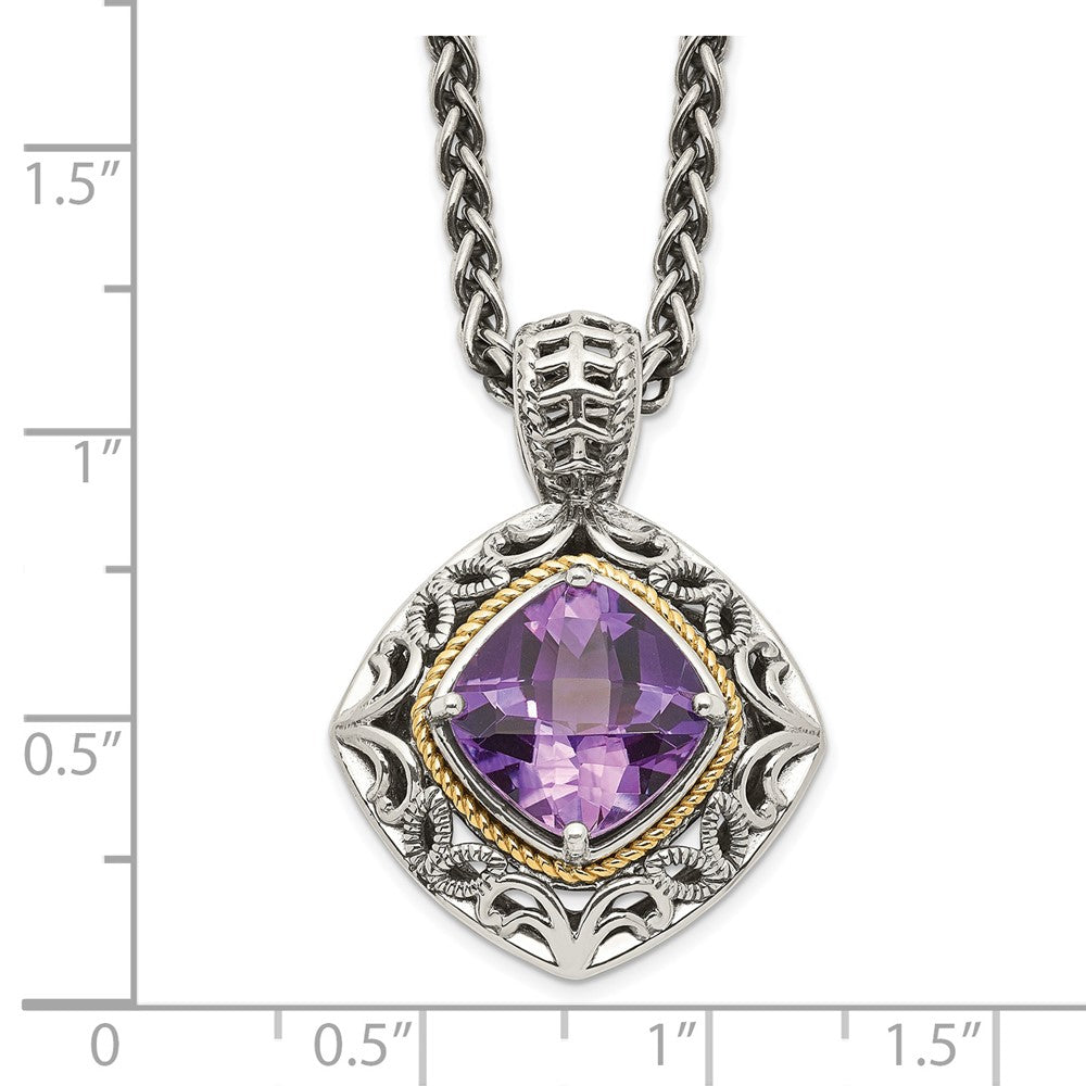 FJC Finejewelers Sterling Silver with 14kt Accent Spiga Antiqued with Amethyst Necklace 18 Inches x 22 mm