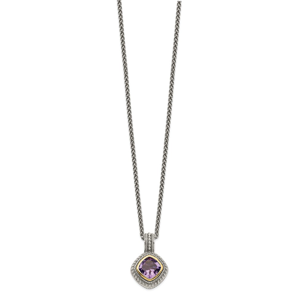 FJC Finejewelers Sterling Silver with 14kt Accent Spiga Antiqued with Amethyst Necklace 18 Inches x 16 mm