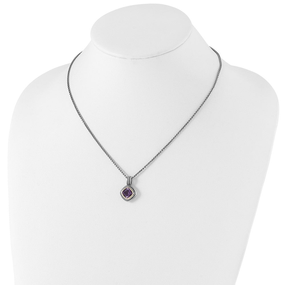 FJC Finejewelers Sterling Silver with 14kt Accent Spiga Antiqued with Amethyst Necklace 18 Inches x 16 mm