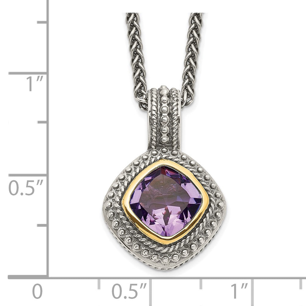 FJC Finejewelers Sterling Silver with 14kt Accent Spiga Antiqued with Amethyst Necklace 18 Inches x 16 mm