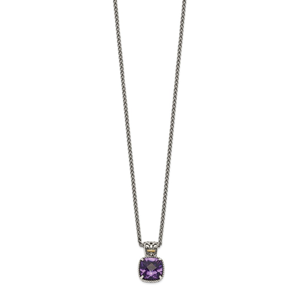 FJC Finejewelers Sterling Silver with 14kt Accent Antiqued with Amethyst Necklace 18 Inches x 12 mm