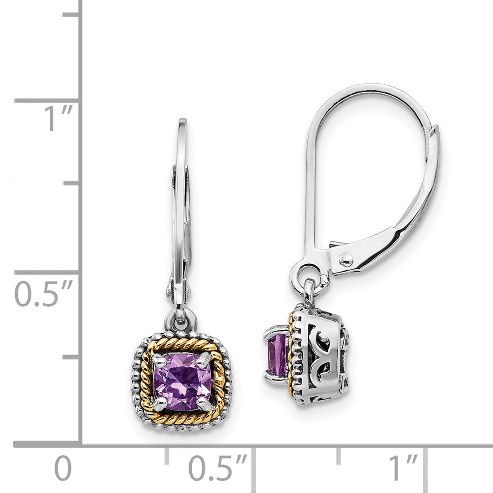 FJC Finejewelers Silver and 14k Gold Two-Tone Dangle Antiqued with Amethyst Earrings 24 x 7 mm