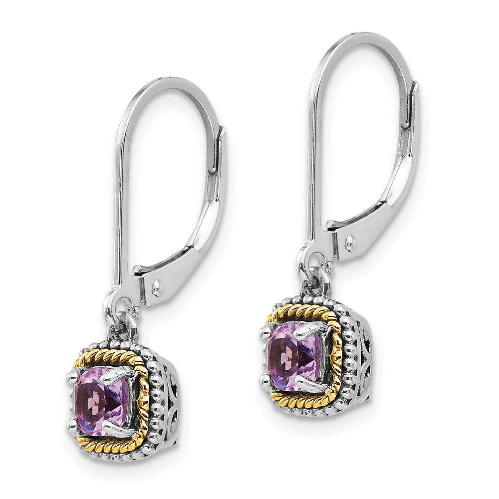 FJC Finejewelers Silver and 14k Gold Two-Tone Dangle Antiqued with Amethyst Earrings 24 x 7 mm