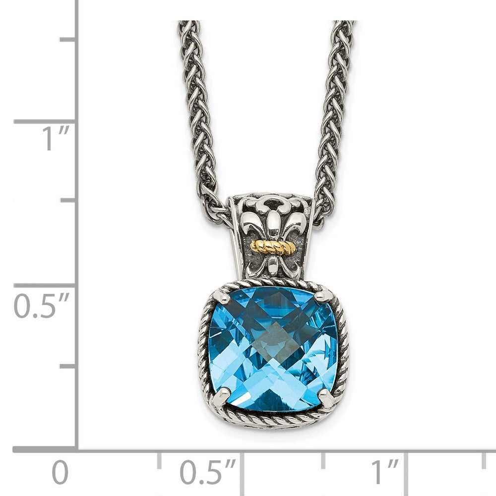 FJC Finejewelers Sterling Silver with 14kt Accent Spiga Blue Topaz Necklace 18 Inches x 11 mm