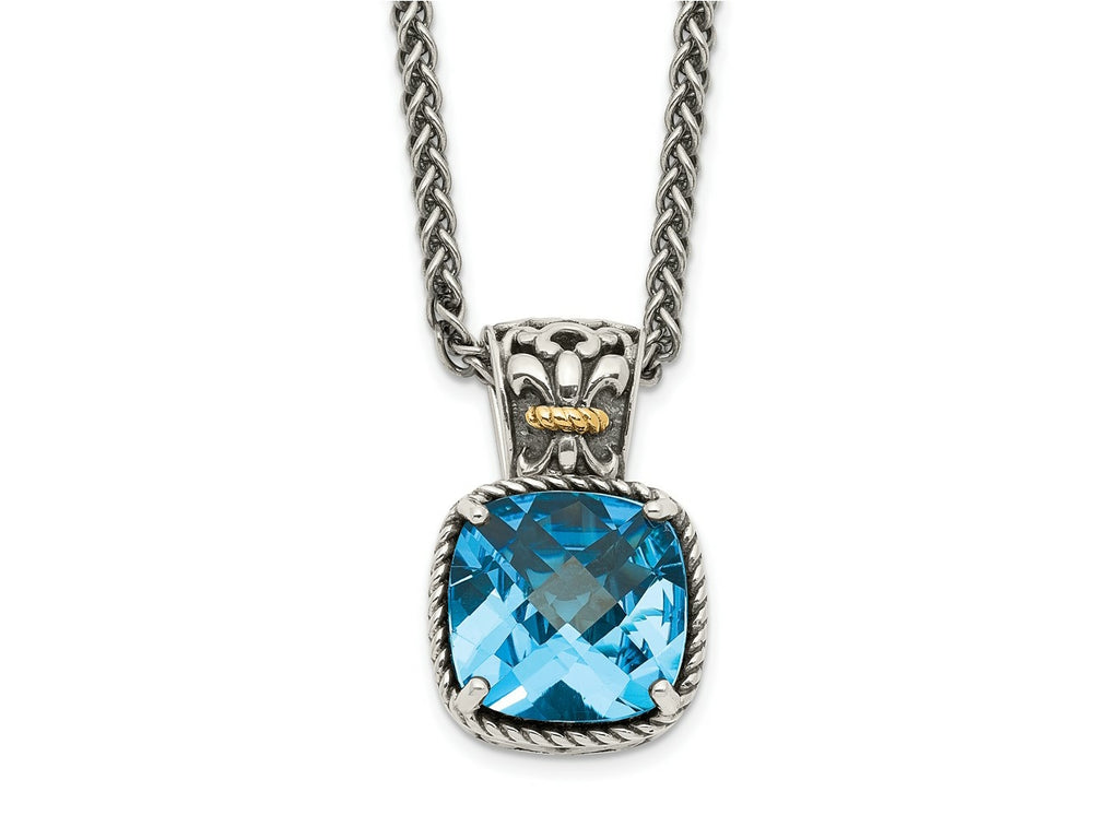 FJC Finejewelers Sterling Silver with 14kt Accent Spiga Blue Topaz Necklace 18 Inches x 11 mm