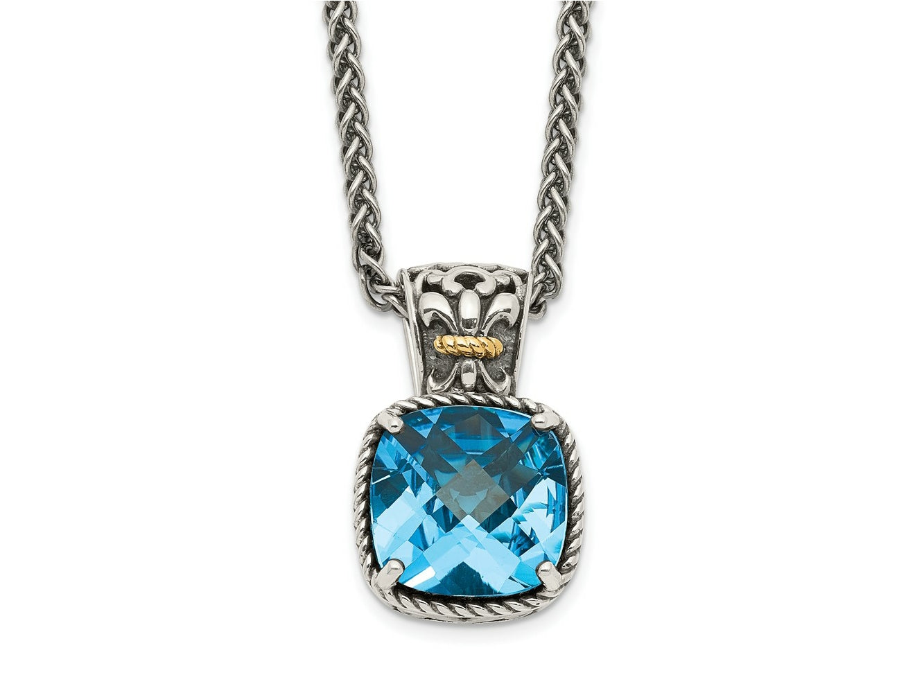 FJC Finejewelers Sterling Silver with 14kt Accent Spiga Blue Topaz Necklace 18 Inches x 11 mm