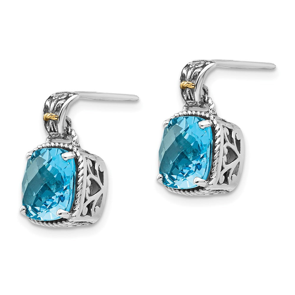 FJC Finejewelers 14k/Silver Two-Tone Dangle Antiqued with 8mm Blue Topaz Earrings 16 x 9 mm