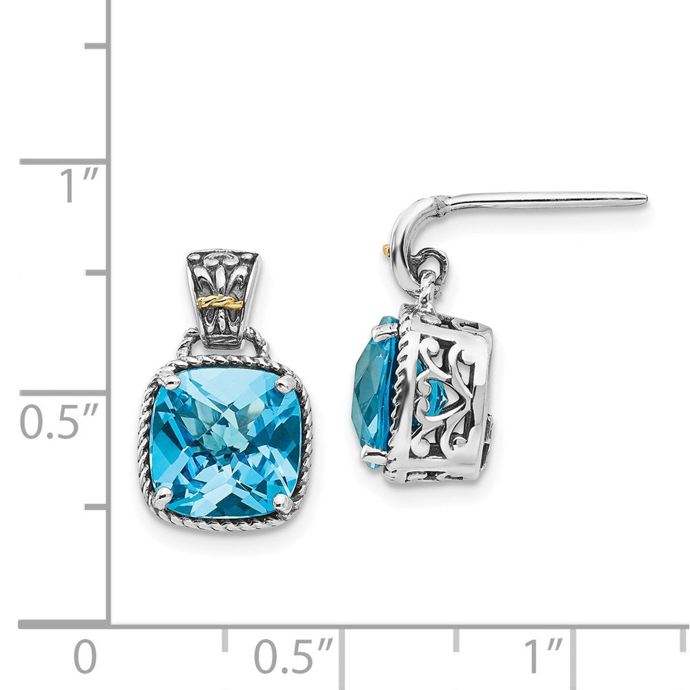 FJC Finejewelers 14k/Silver Two-Tone Dangle Antiqued with 8mm Blue Topaz Earrings 16 x 9 mm