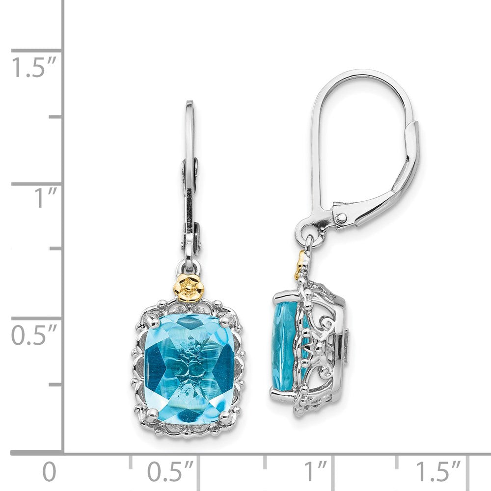 FJC Finejewelers 14k/Silver Two-Tone Dangle Rhodium Plated with 10x8mm Blue Topaz Earrings 32 x 10 mm
