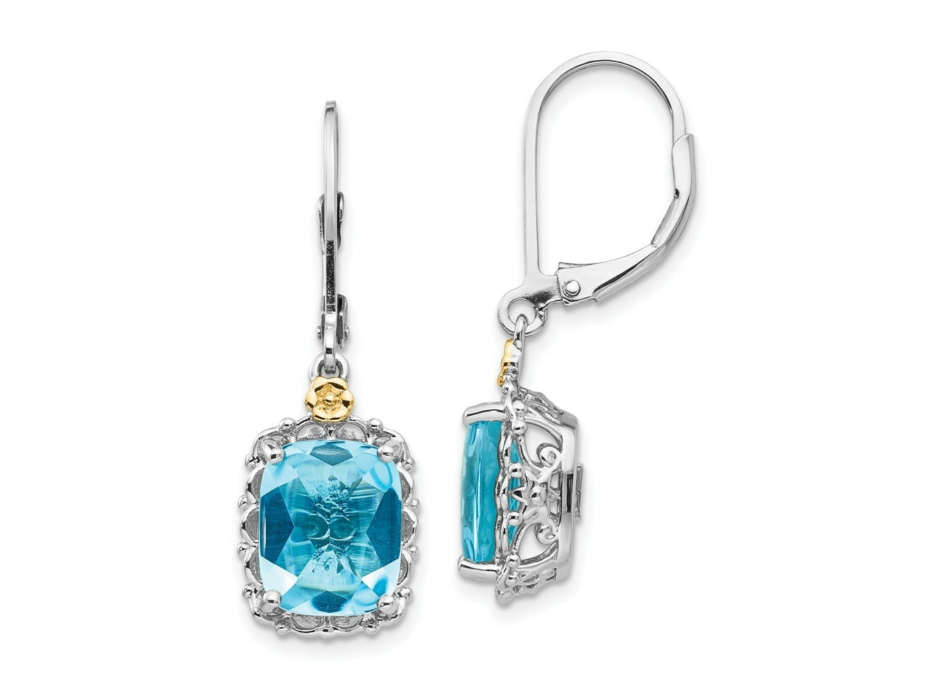 FJC Finejewelers 14k/Silver Two-Tone Dangle Rhodium Plated with 10x8mm Blue Topaz Earrings 32 x 10 mm