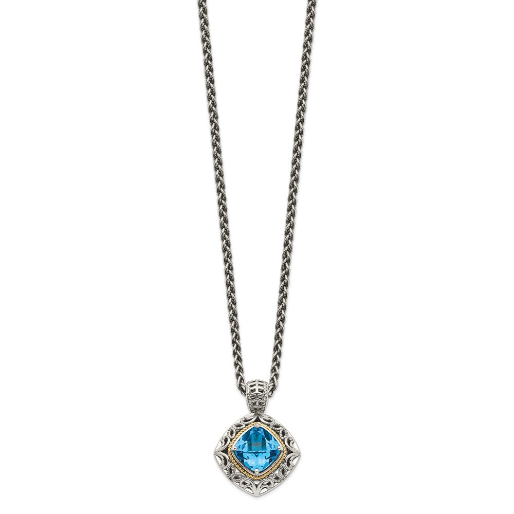 FJC Finejewelers Sterling Silver with 14kt Accent Antiqued with Blue Topaz Pendant Necklace 22 mm
