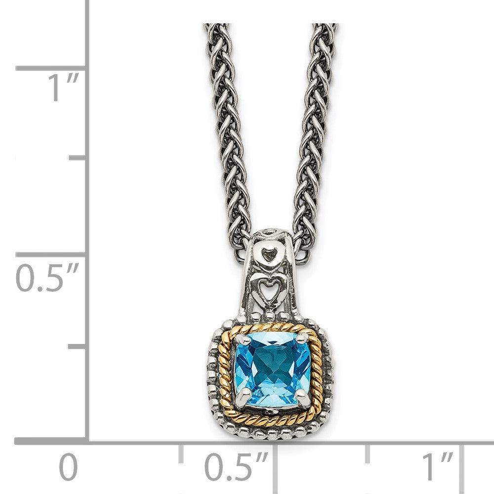 FJC Finejewelers Sterling Silver with 14kt Accent Antiqued with Blue Topaz Pendant Necklace 8 mm