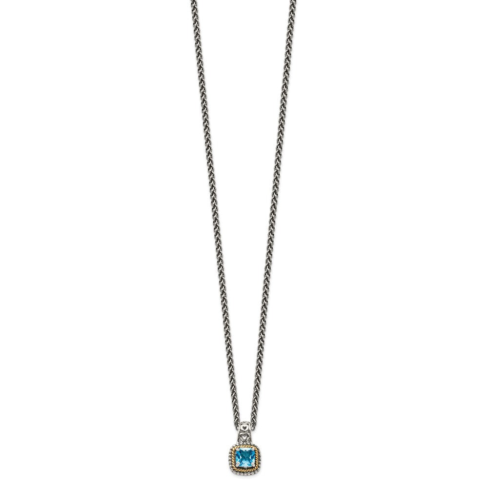 FJC Finejewelers Sterling Silver with 14kt Accent Antiqued with Blue Topaz Pendant Necklace 8 mm