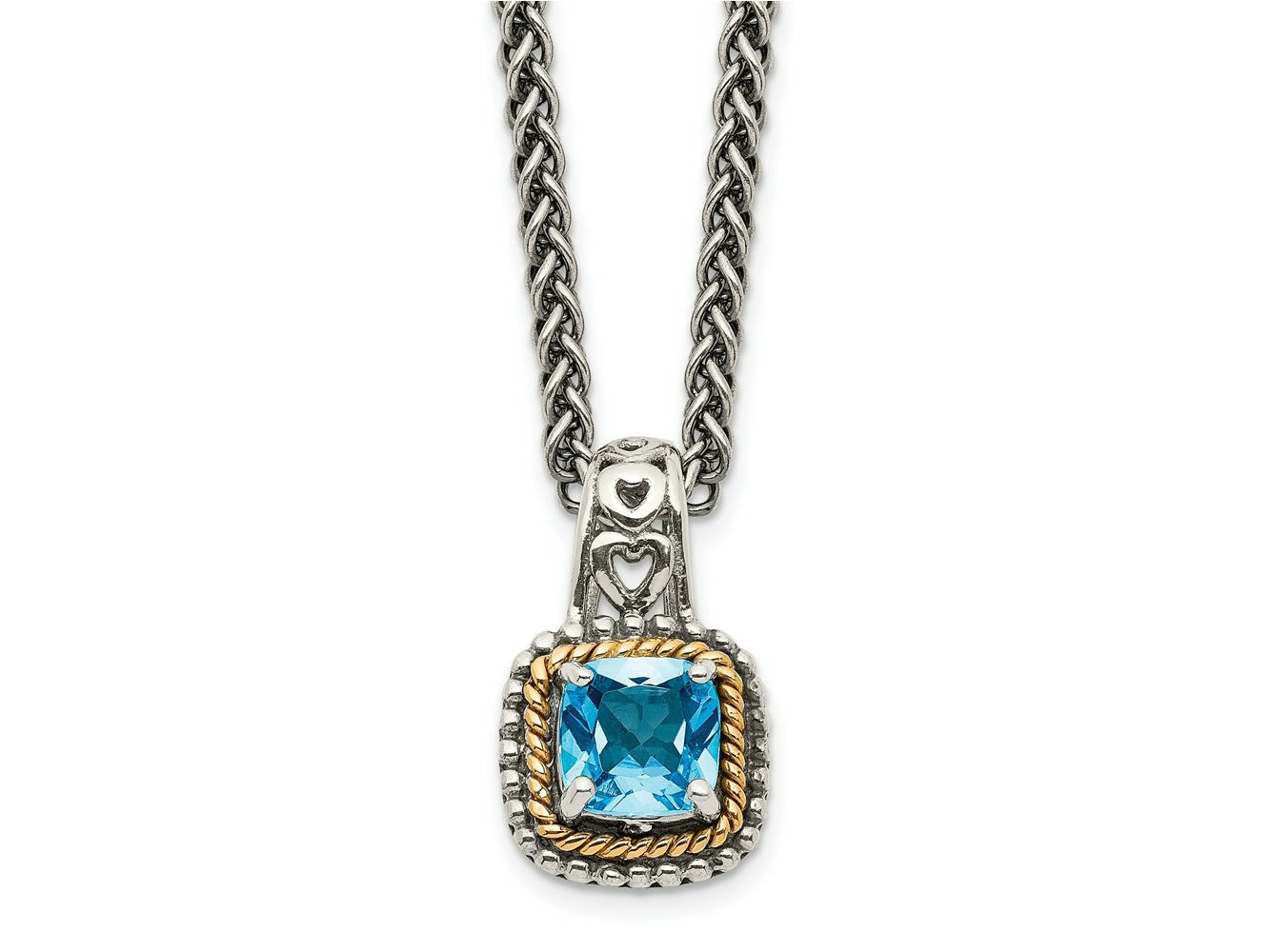 FJC Finejewelers Sterling Silver with 14kt Accent Antiqued with Blue Topaz Pendant Necklace 8 mm