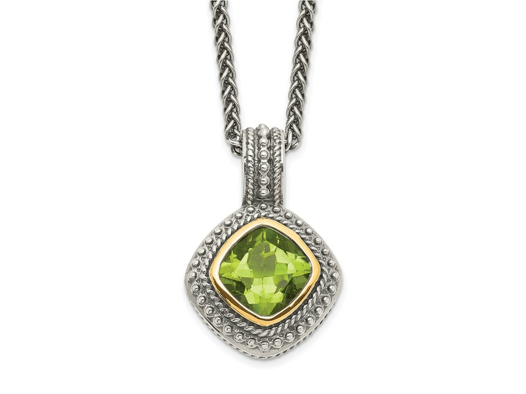 FJC Finejewelers Sterling Silver with 14kt Accent Antiqued with Peridot Pendant Necklace 15 mm