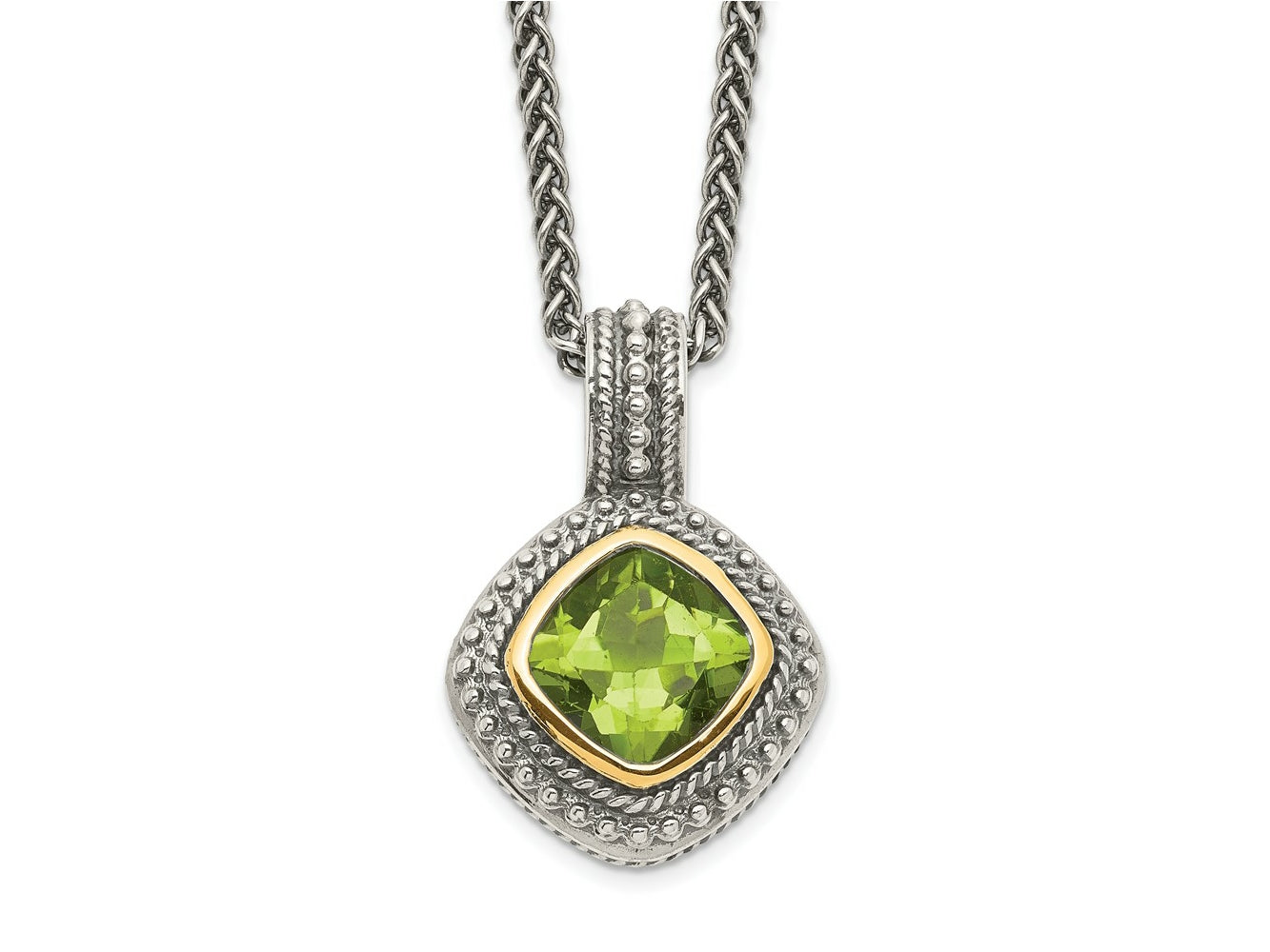 FJC Finejewelers Sterling Silver with 14kt Accent Antiqued with Peridot Pendant Necklace 15 mm