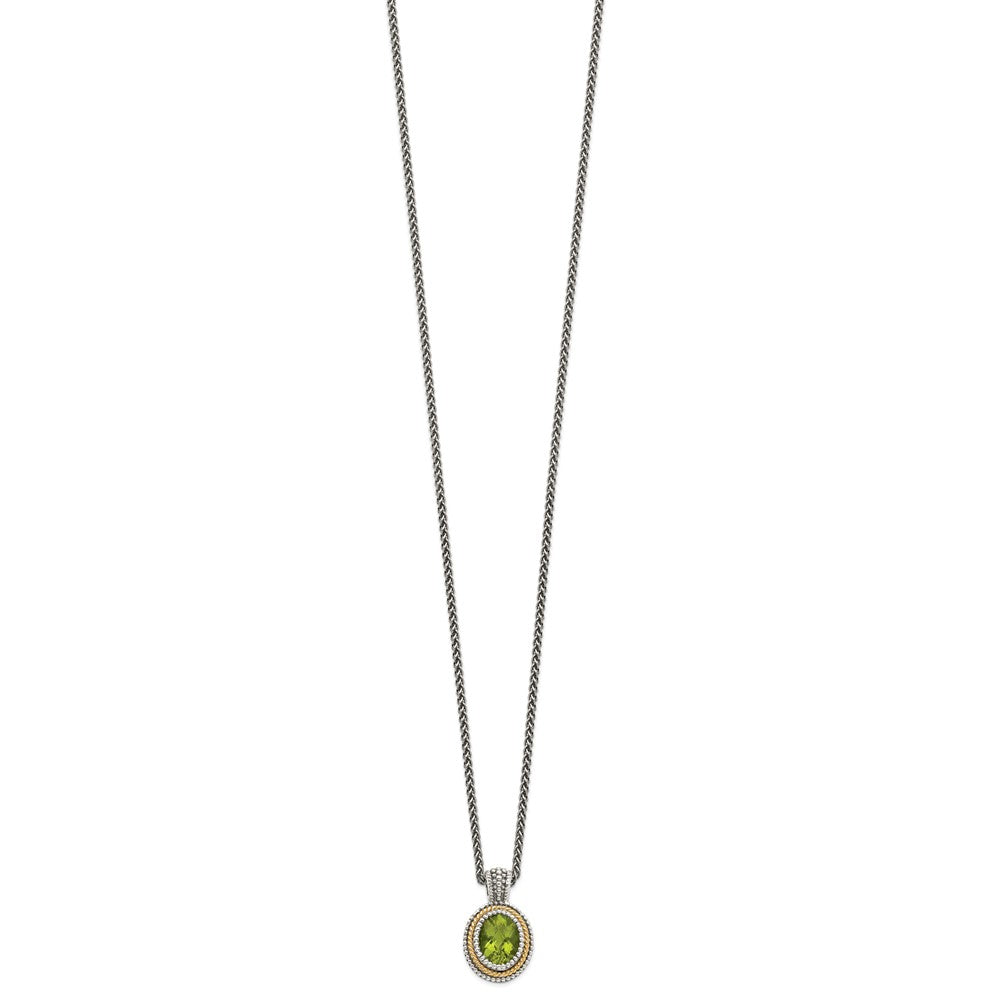 FJC Finejewelers Sterling Silver with 14kt Accent Antiqued with Peridot Pendant  Necklace 13 mm