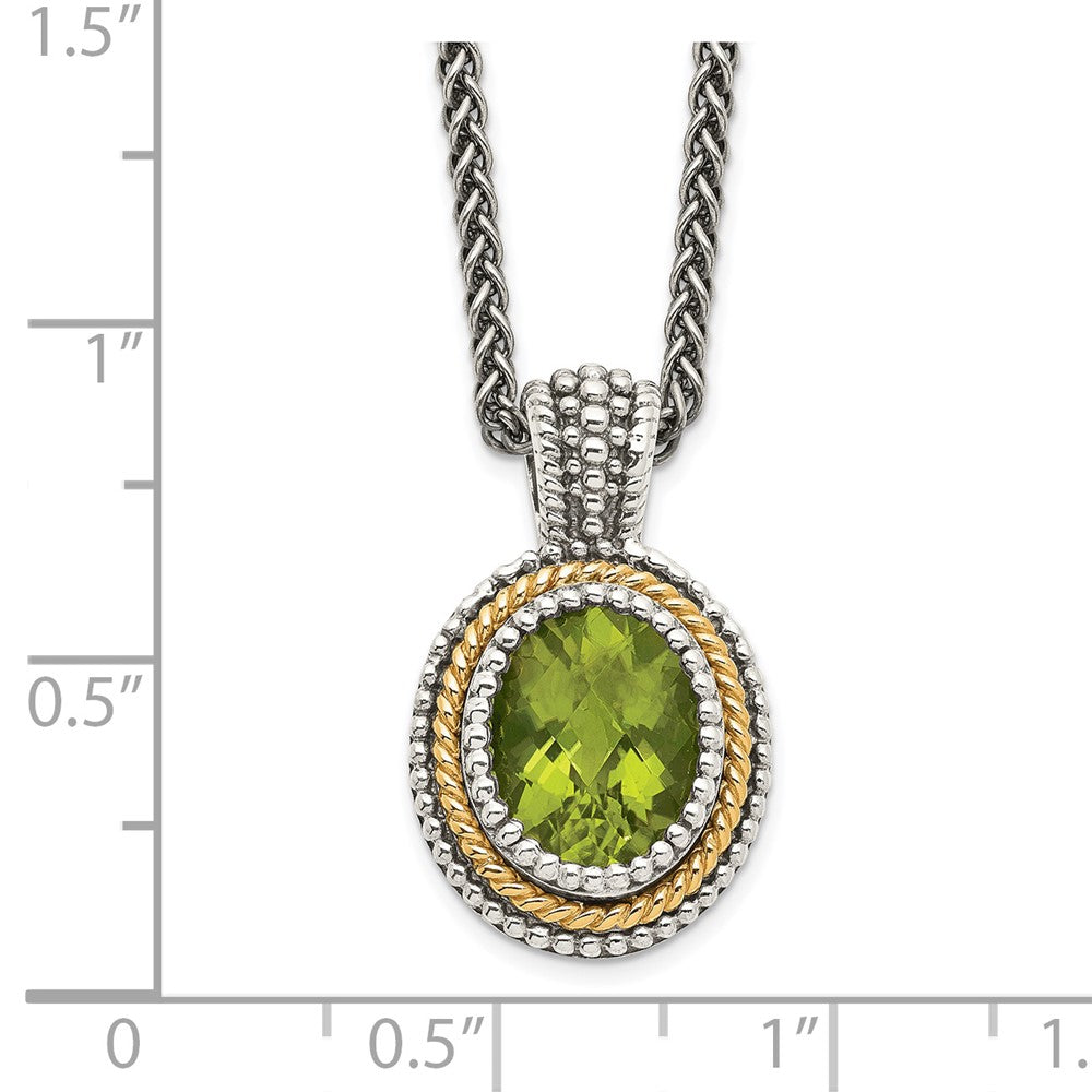 FJC Finejewelers Sterling Silver with 14kt Accent Antiqued with Peridot Pendant  Necklace 13 mm
