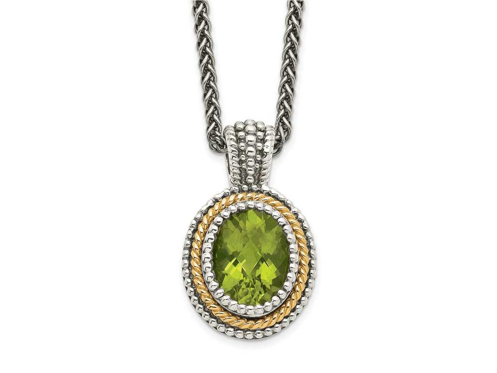 FJC Finejewelers Sterling Silver with 14kt Accent Antiqued with Peridot Pendant  Necklace 13 mm