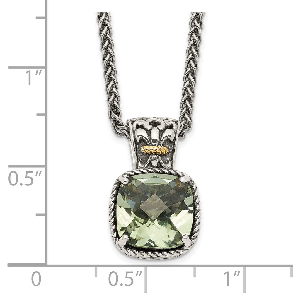 FJC Finejewelers Sterling Silver with 14kt Accent Antiqued with Green Quartz Pendant Necklace 12 mm