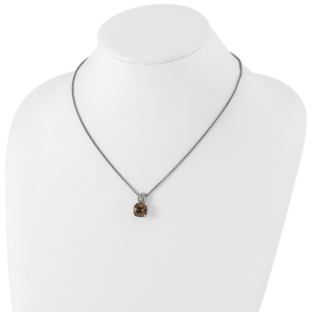 FJC Finejewelers Sterling Silver with 14kt Accent Necklace with Pendant Antiqued with Smoky Quartz 11 mm
