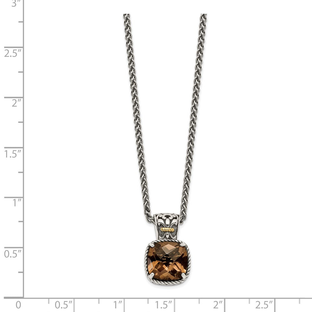 FJC Finejewelers Sterling Silver with 14kt Accent Necklace with Pendant Antiqued with Smoky Quartz 11 mm