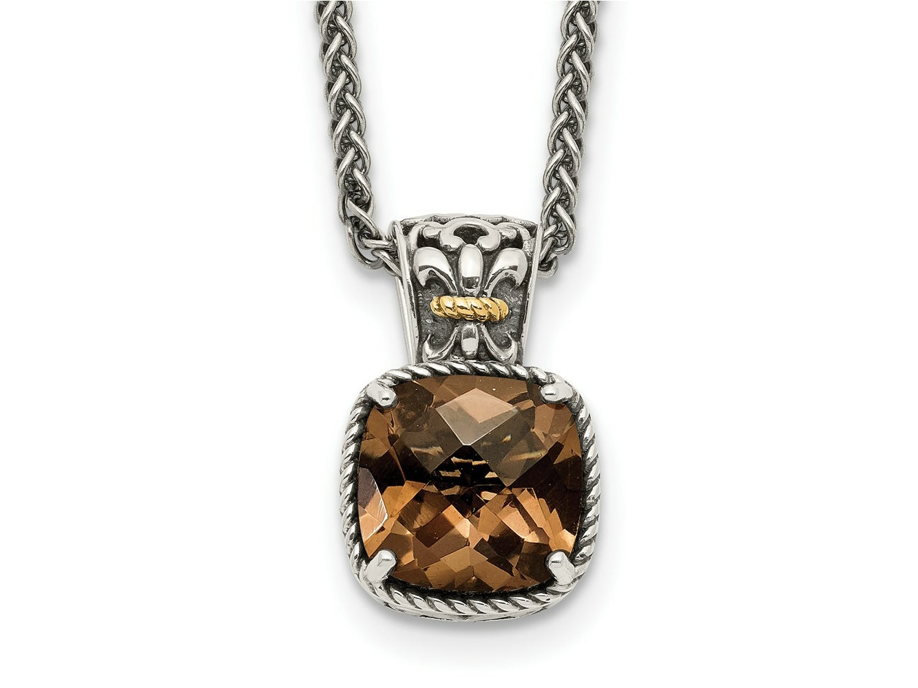 FJC Finejewelers Sterling Silver with 14kt Accent Necklace with Pendant Antiqued with Smoky Quartz 11 mm